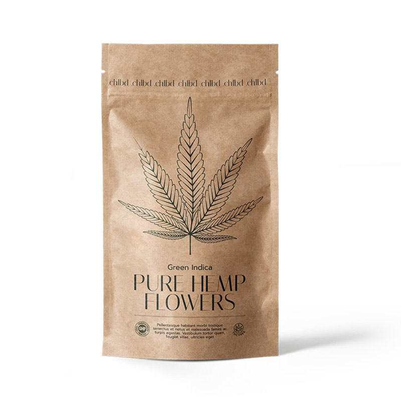 a brown packet of pure hemp flowers